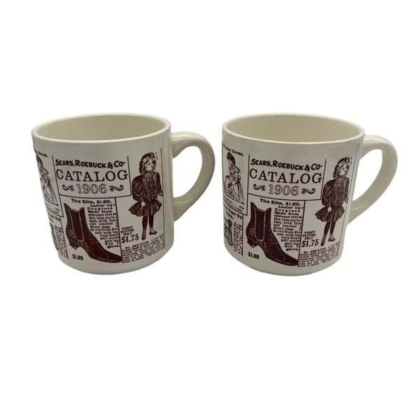 Unbranded Other - Pair Sears Roebuck & Co Catalog 1906 Coffee Mugs USA 3.5" Tall Retro Ceramic